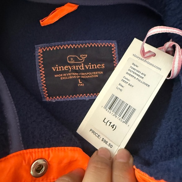 Vineyard Vines Kids SherpaPullover Quarter Snap Henley Blue & Orange - 14  New - Picture 7 of 7